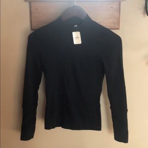 Black ribbed mock neck top